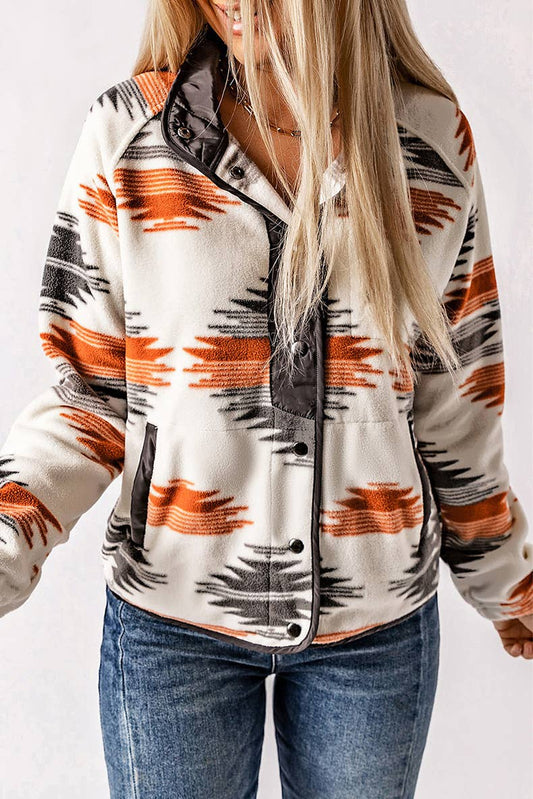 Aztec fleece button jacket: Beige