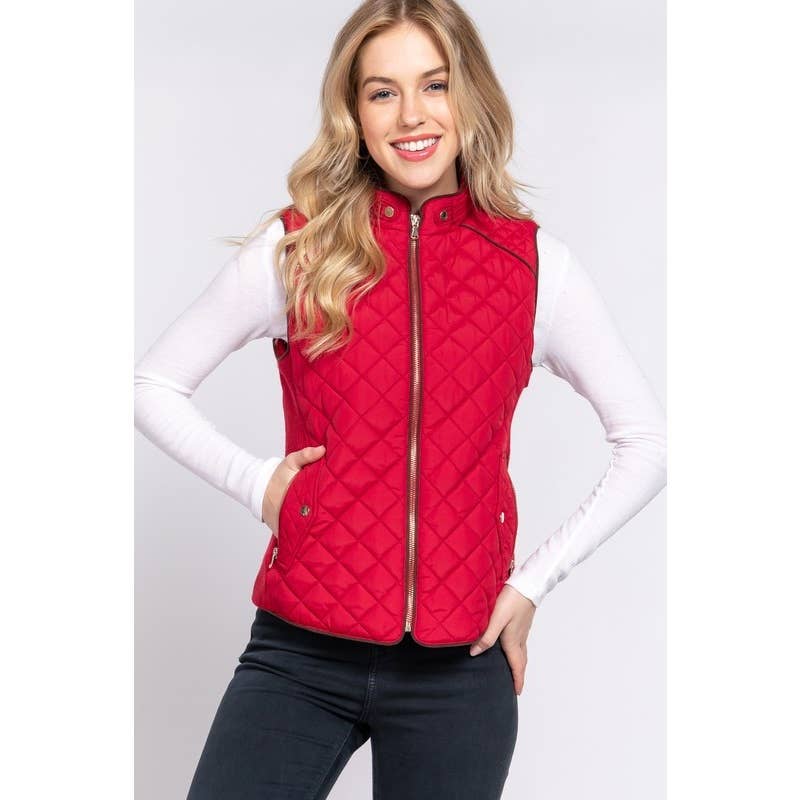 HORSE HEAD QUILTED PADDING VEST: RED