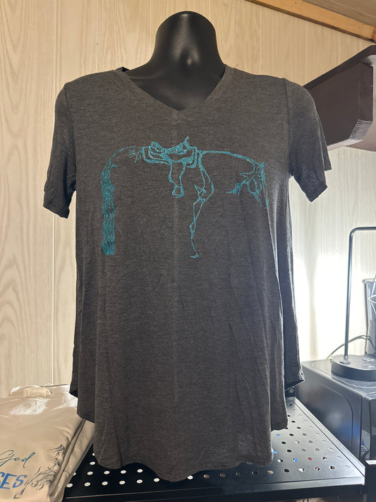 Western Horse Gray V-Neck