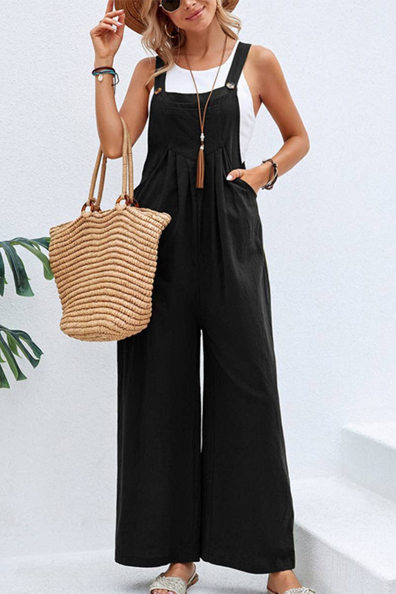 WOMEN SOLID OVERALLS_CWSJS0208: Black