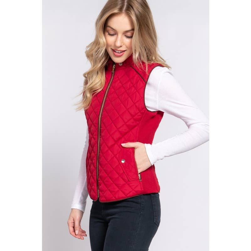 HORSE HEAD QUILTED PADDING VEST: RED