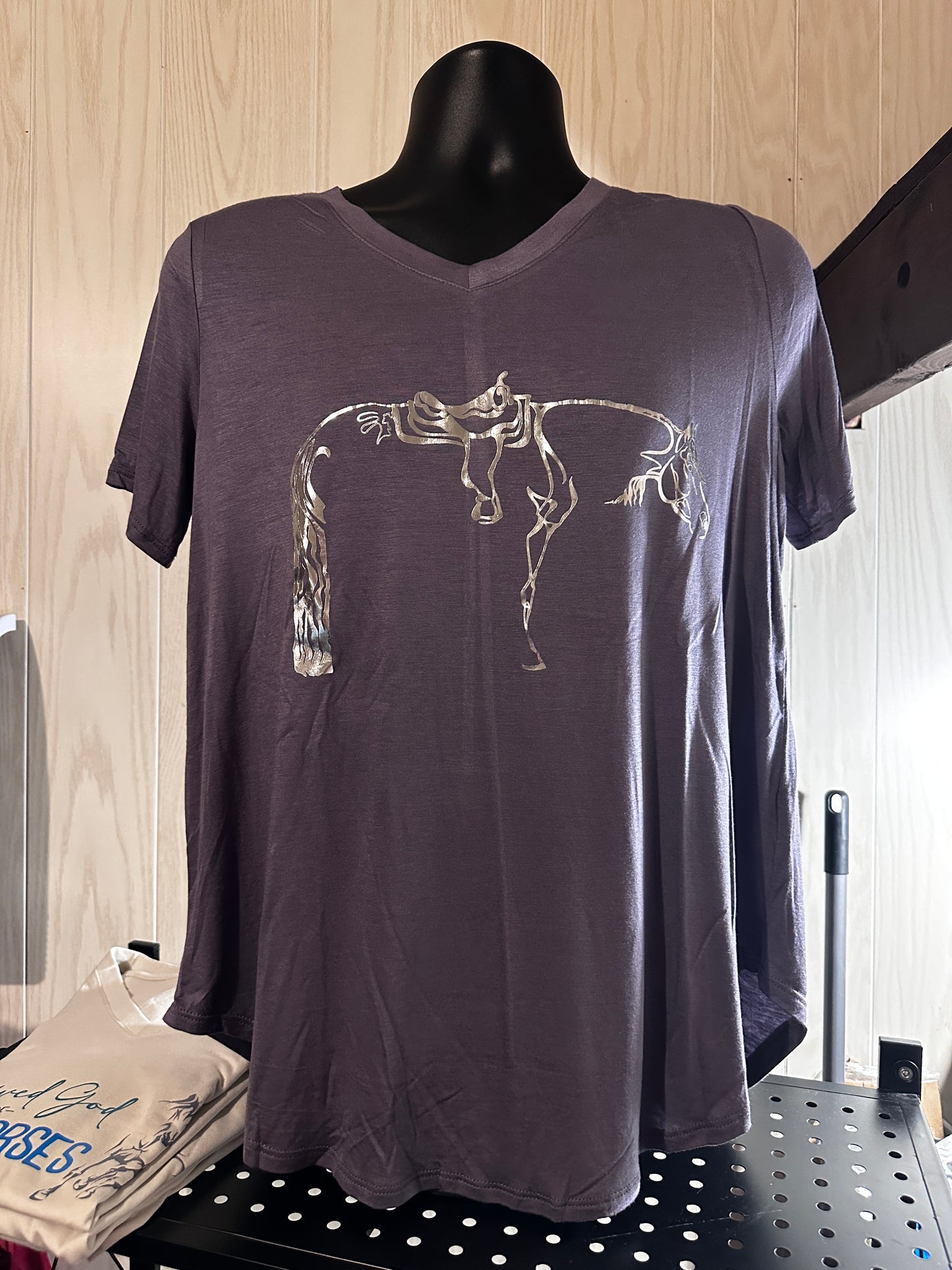 Western Horse V-Neck Flowing Tee