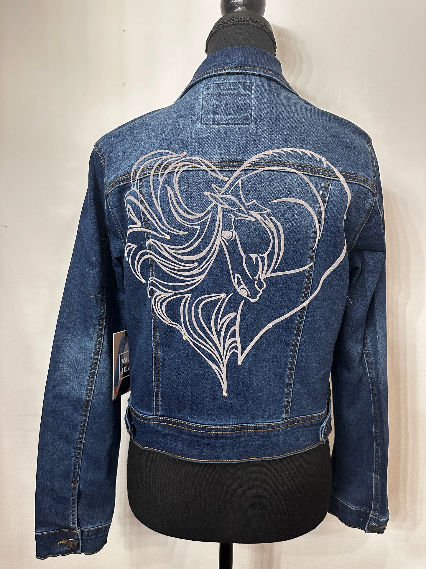 HEART HORSE STONE WASHED BASIC DENIM JACKET WITH TWO POCKETS