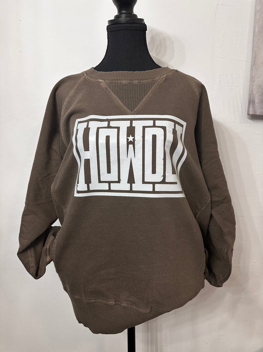 HOWDY Washed French Terry Pullover With Side Pockets: BROWN